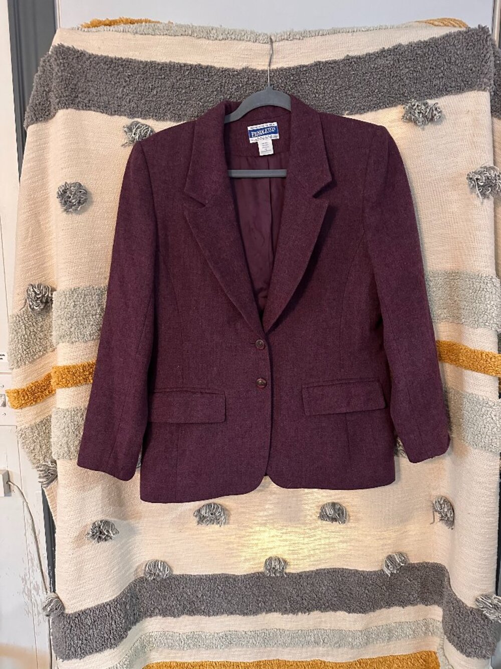 Vintage Pendleton 100% Virgin Wool Two Button Blazer Plum Purple Jacket - 10P